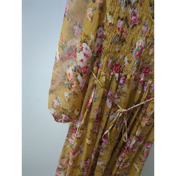 NEW O.P.T Floral Long Sleeve Chiffon Midi Dress - Picture 3 of 6